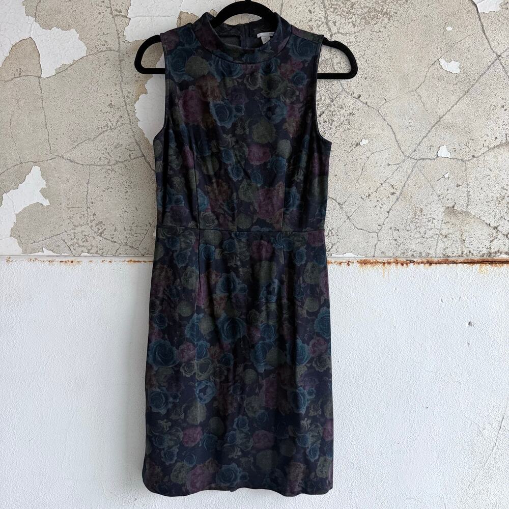 Halogen Dress Dark Floral Sheath Mini‎ Mock Neck Womens S Nordstroms Office Chic